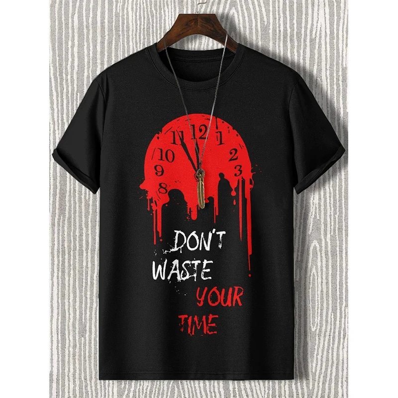 Vintage Men's T Shirts Short Sleeve Tops Street Tees DON'T WASTE YOUR TIME Letter Graphic 3d Print T-Shirt Oversized Loose 2025