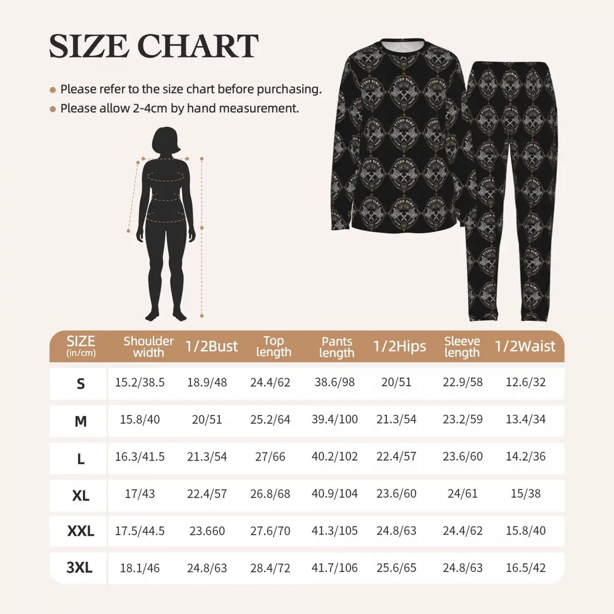 Custom Bib Tattoo Artist Tattooists Round Neck Long Sleeves Nightdress for Sleeping Sleepshirts Women Soft Pajama Set Long Pants 2