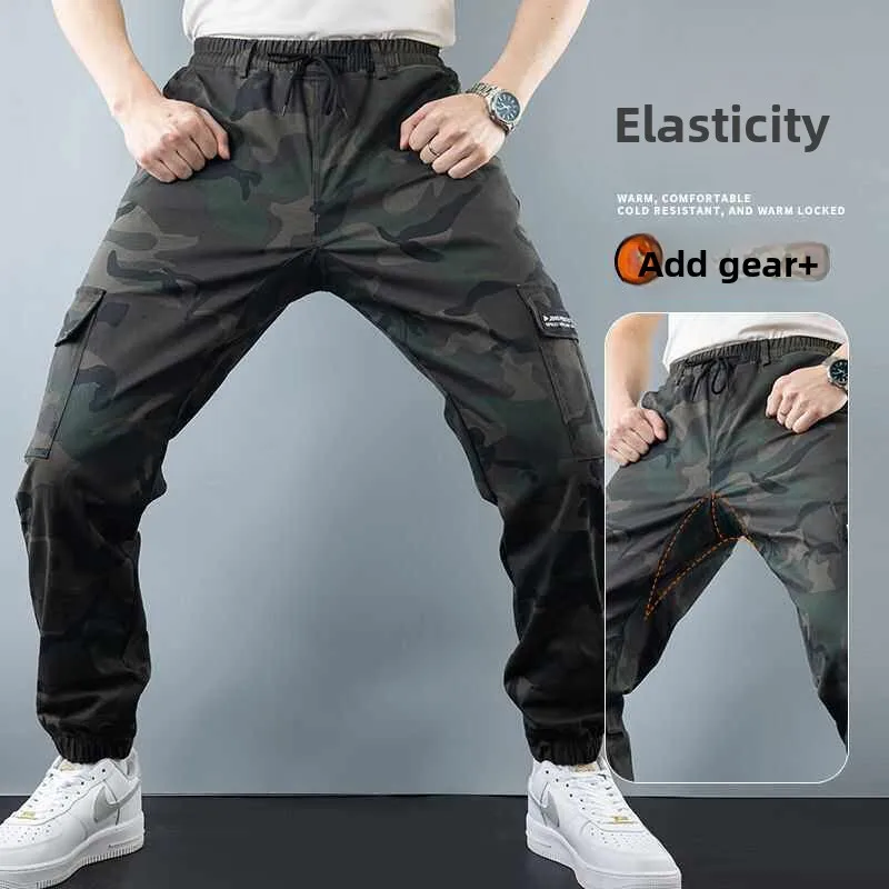 Pure Cotton Elastic Work Pants Casual Camouflage Cuffed Trousers Wear-Resistant Trendy Casual Single-Piece Leisure Pants