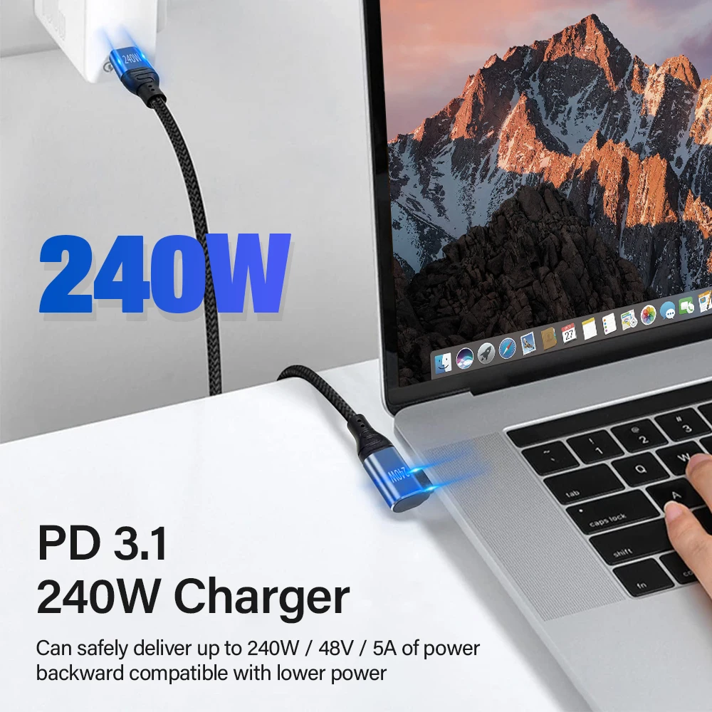 كابل شحن سريع PD 240 وات USB من النوع C إلى C لهاتف iPhone 15 16 17 Pro Max iPad Macbook Air سلك شاحن بيانات سامسونج 2 متر 3 متر 90 درجة