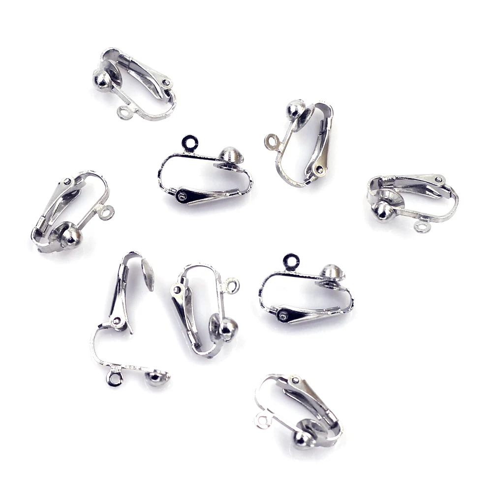 100Pcs Earring Clips Fashion Jewelry Making Findings Silver Tone Copper 17x14mm