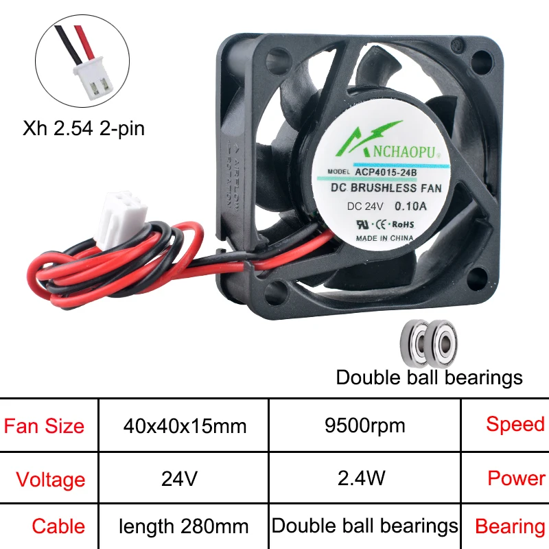 ACP4015 4cm 40mm Axial Flow Fan 40x40x15mm Cooling Fan for Power Printers DC5V/12V/24V 2-Pin Fan