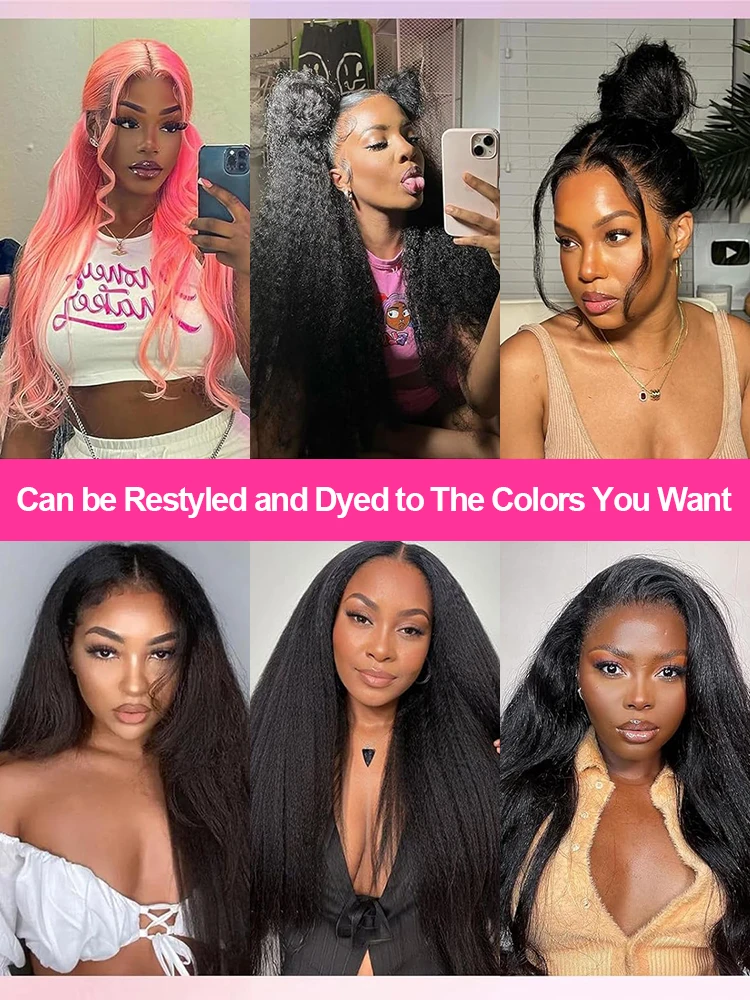 Kinky Straight 360 HD Full Lace Wigs Human Hair Brazilian Yaki Straight 13x6 HD Lace Frontal Wig Preplucked 250% High Density image 5
