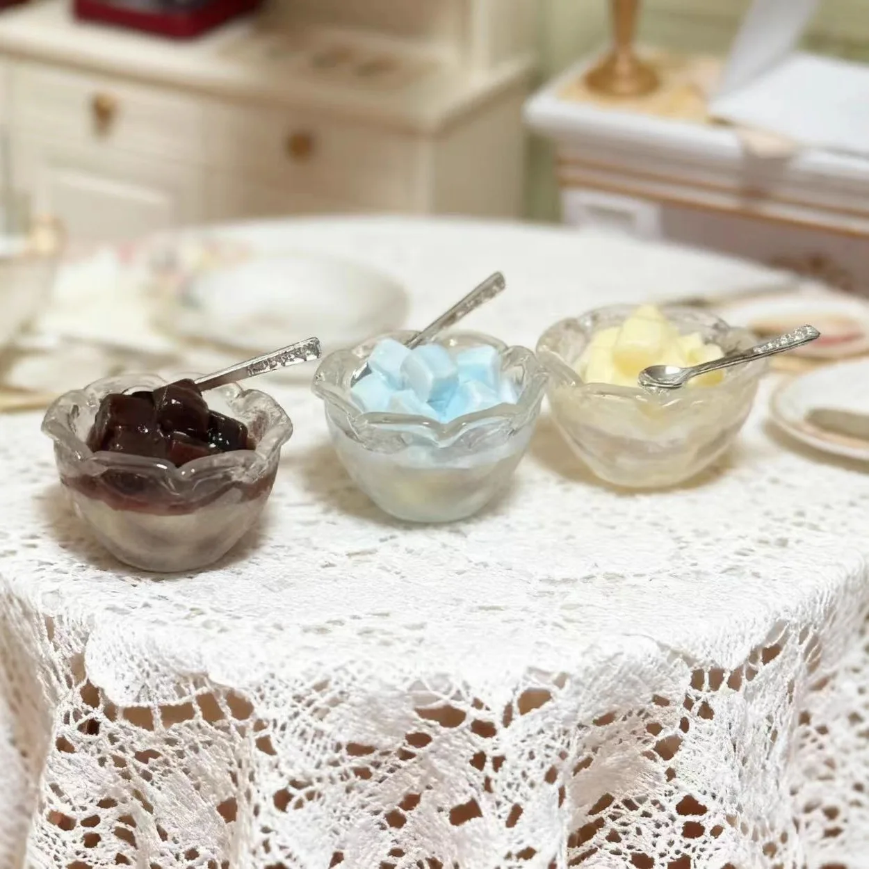 Set di 10 ciotole per yogurt in miniatura: insalatiera simile al vetro, giocattoli alimentari per decorazioni per dessert e gelato da cucina per casa delle bambole BJD