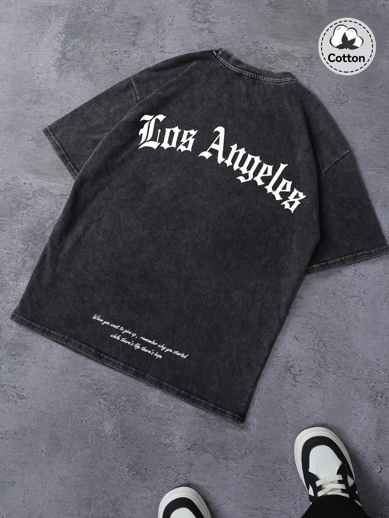 

Мужская свободная футболка из выстиранного хлопка с винтажным принтом для повседневной носки