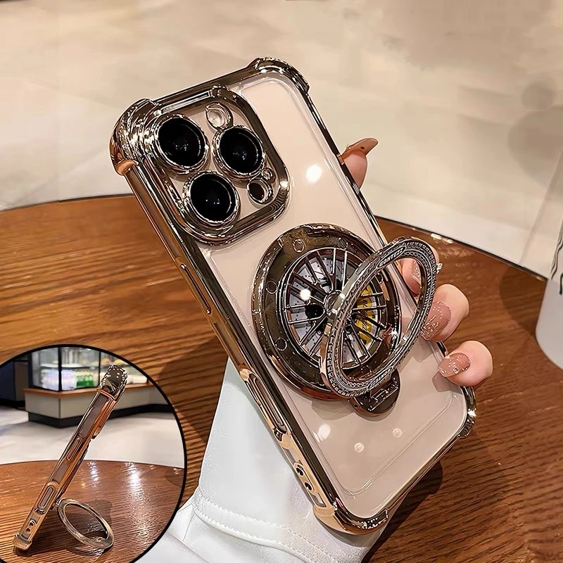 Luxury GlitterสําหรับiPhone 14 15 Pro Max 13Pro 16ProพับสําหรับiPhone 16 Plus Shiny Blingหมุนขาตั้งShell