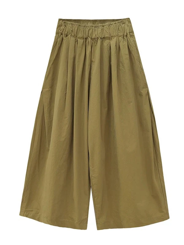 Verano 2025, pantalones de pierna ancha adelgazantes con cintura elástica de talla grande, pantalones sueltos informales rectos de siete pies para mujer