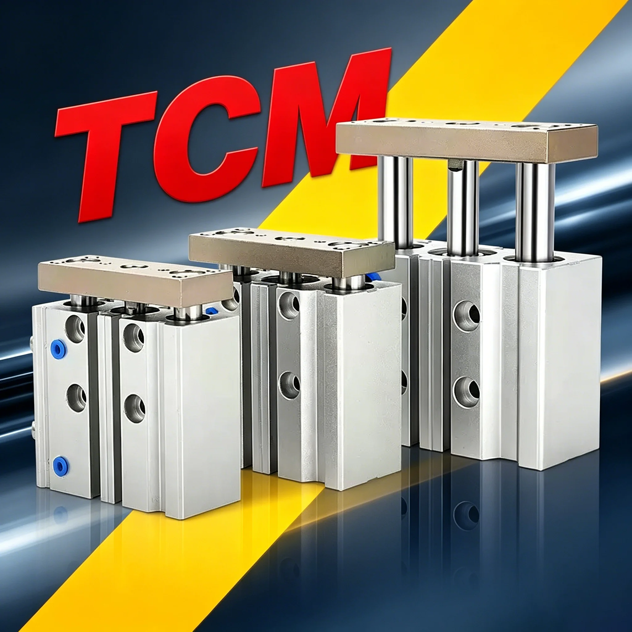 TCM Series Guided Cylinder 12/16/20/25/32/40/50/63mm Bore Three Axes Three Rods 5-400mm Stroke with Magnet Pneumatic Cylinders