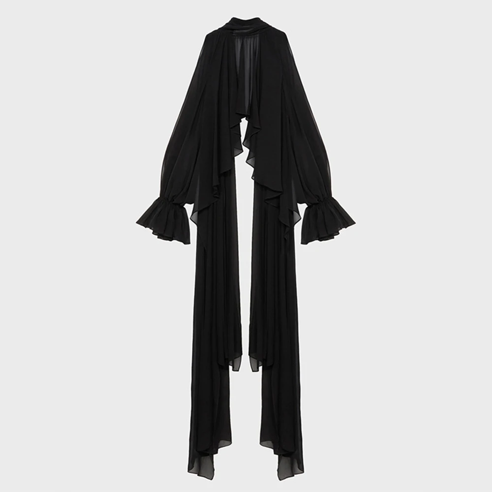 Blusa ligera de verano con dobladillo asimétrico para mujer, Tops holgados con hombros descubiertos y pliegues caídos, Tops femeninos de gasa con cuello colgante - Image 6