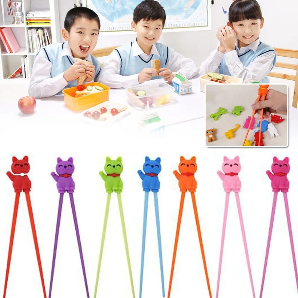 1 Pair Silica Gel Training Chopsticks Cute Cat Melamine Material Practice Chopsticks Cute Style Bicolor