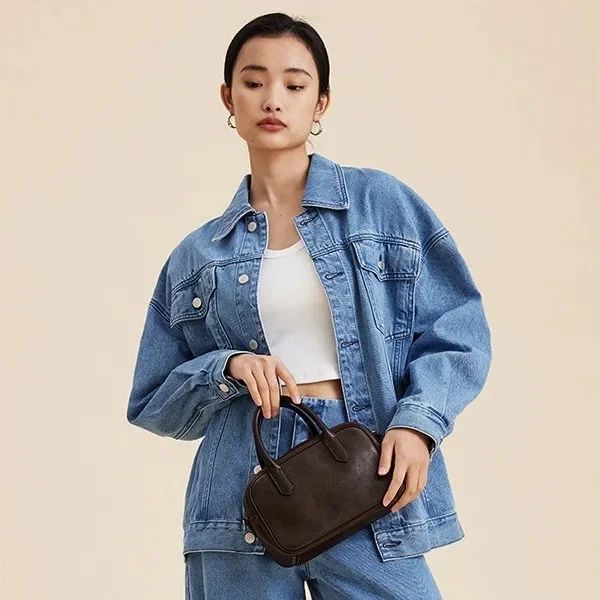 Wide Narrow Series Casual Crossbody Bag Single Shoulder Handbag Ageing Ball Bag Women's Cow Leather Quality Craftsmanship