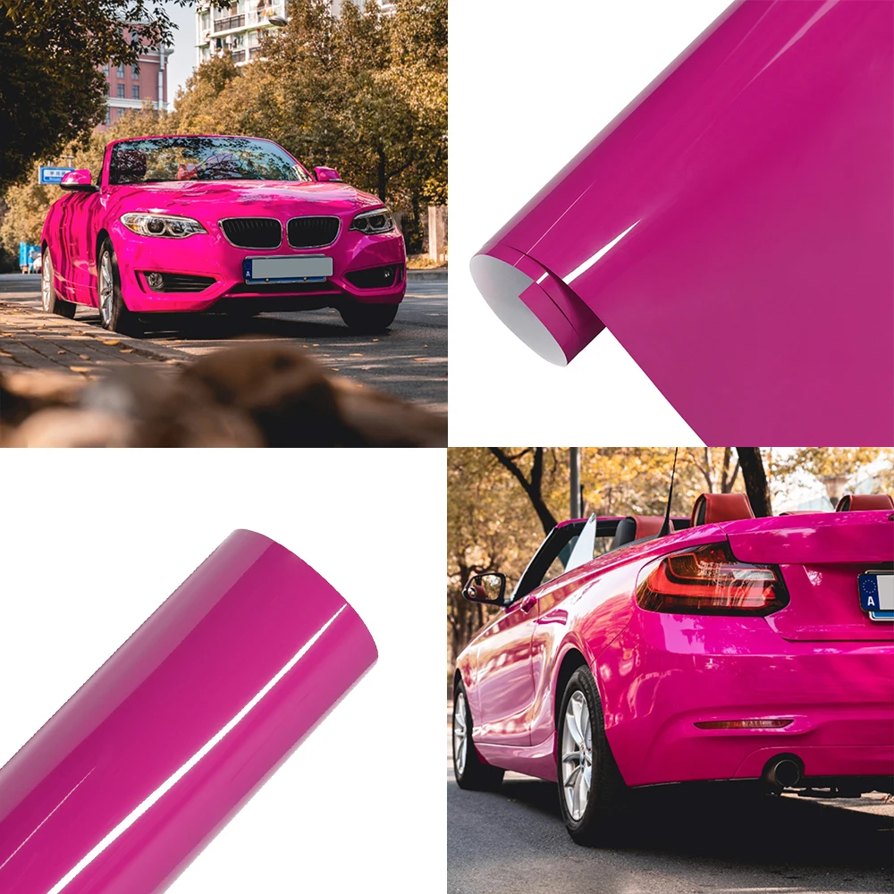 Adesivo per auto Pellicola vinilica ultra lucida magenta senza bolle PET Auto Decalcomania fai da te Adesivo autoadesivo per carrozzeria del veicolo Accessori per auto