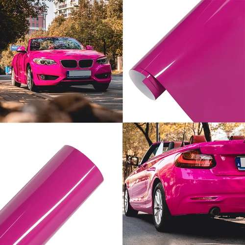 Imagen 1 del producto Pegatina de coche Ultra brillante Magenta sin burbujas película de vinilo PET Auto DIY calcomanía vehículo cuerpo autoadhesivo pegatina accesorios de coche