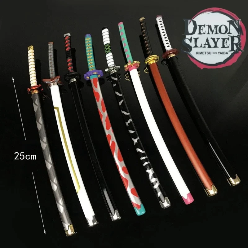 25 cm Demon Sayaer Metal Katana Figuren Japa Nese Anime en Y Suords Tanjiro Samurai Suord Manga Demon Slayer: Kimetsu no Yaiba Demon Ninja Messer