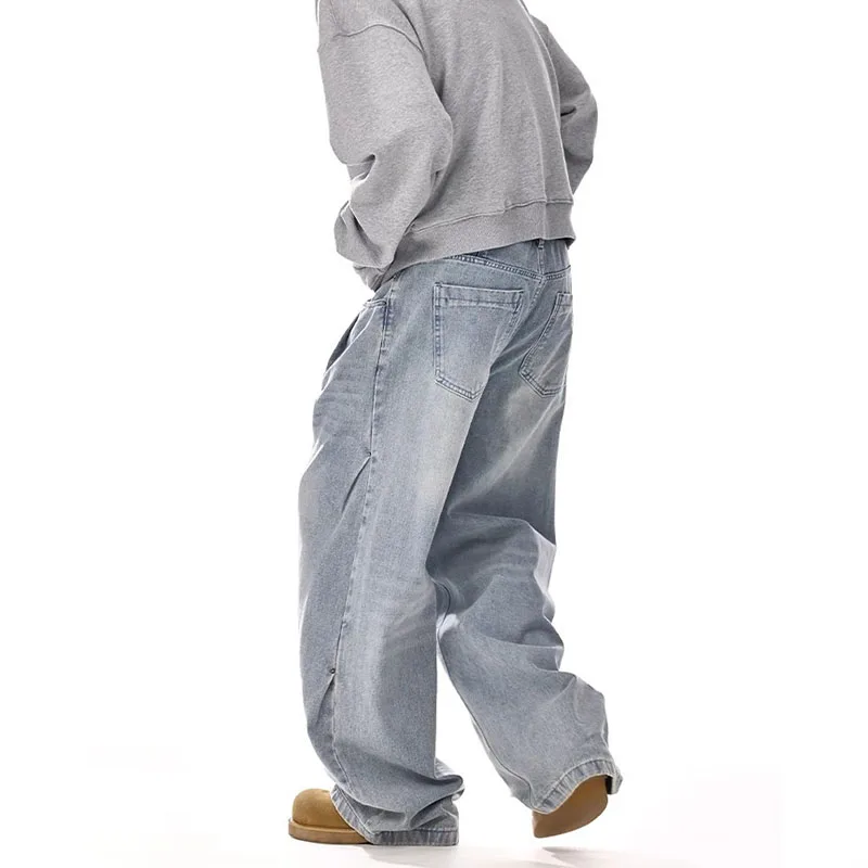 جديد الكورية الرجعية الرجال الجينز شارع العليا مستقيم الساق السراويل فضفاضة جينز غير رسمي موضة بنطال ذو قصة أرجل واسعة #5