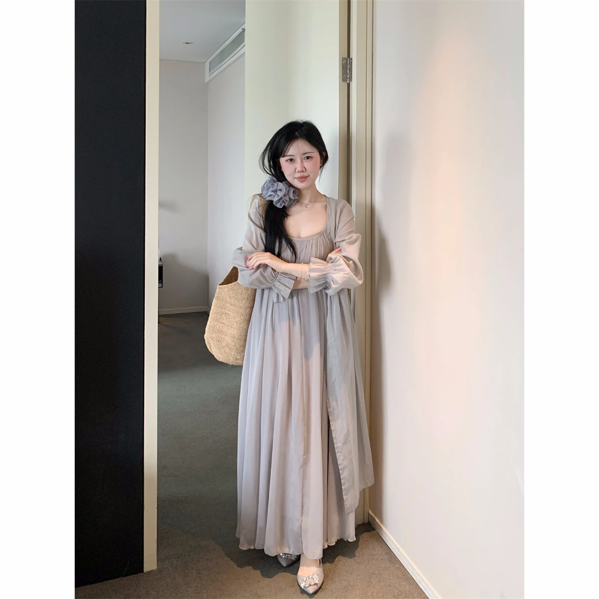 

Новое цветное платье-кардиган из туссах-конопли и хлопка с рукавами-фонариками, на пуговицах, свободного кроя, с длинными рукавами, для повседневной носки весной и летом