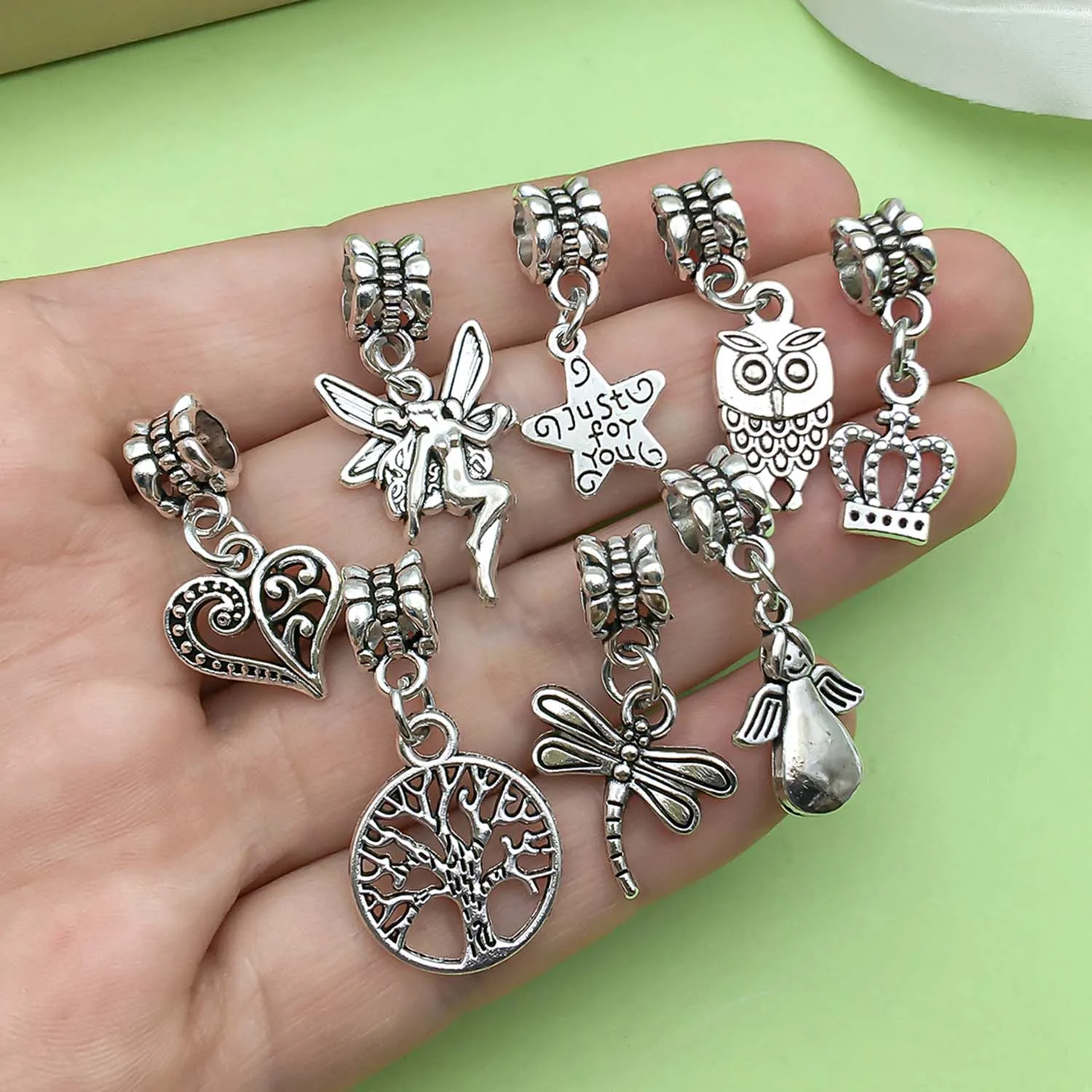 10/15 Antique Silvery Various Styles large Hole Beads Charms Alloy Retro Pendants For DIY And Jewelry Making Accessories