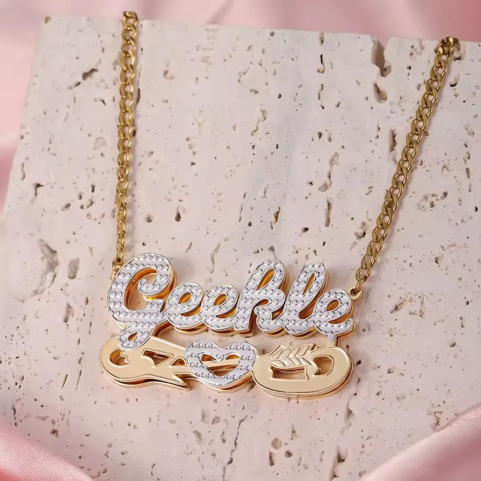 

Personalized Jewelry For Women Double Layer Name Custom Double Heart Necklace Fashion Name Pendant Charm Stainless Steel