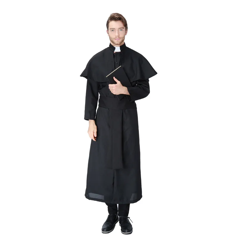 Middeleeuwse Volwassen Kinderen Priester Vader Non Zwarte Cosplay Kostuums Voor Vrouwen Mannen Meisje Jongen Missionaris Predikant Jesus Halloween Kleding