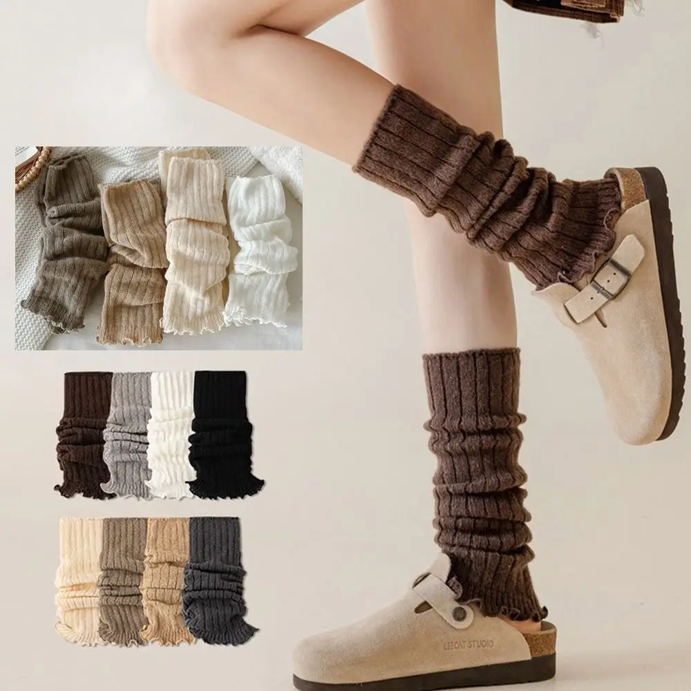 Solid Color Knitting Leg Warmers Cute Sweet Warm Foot Cover Boot Socks Women Girls