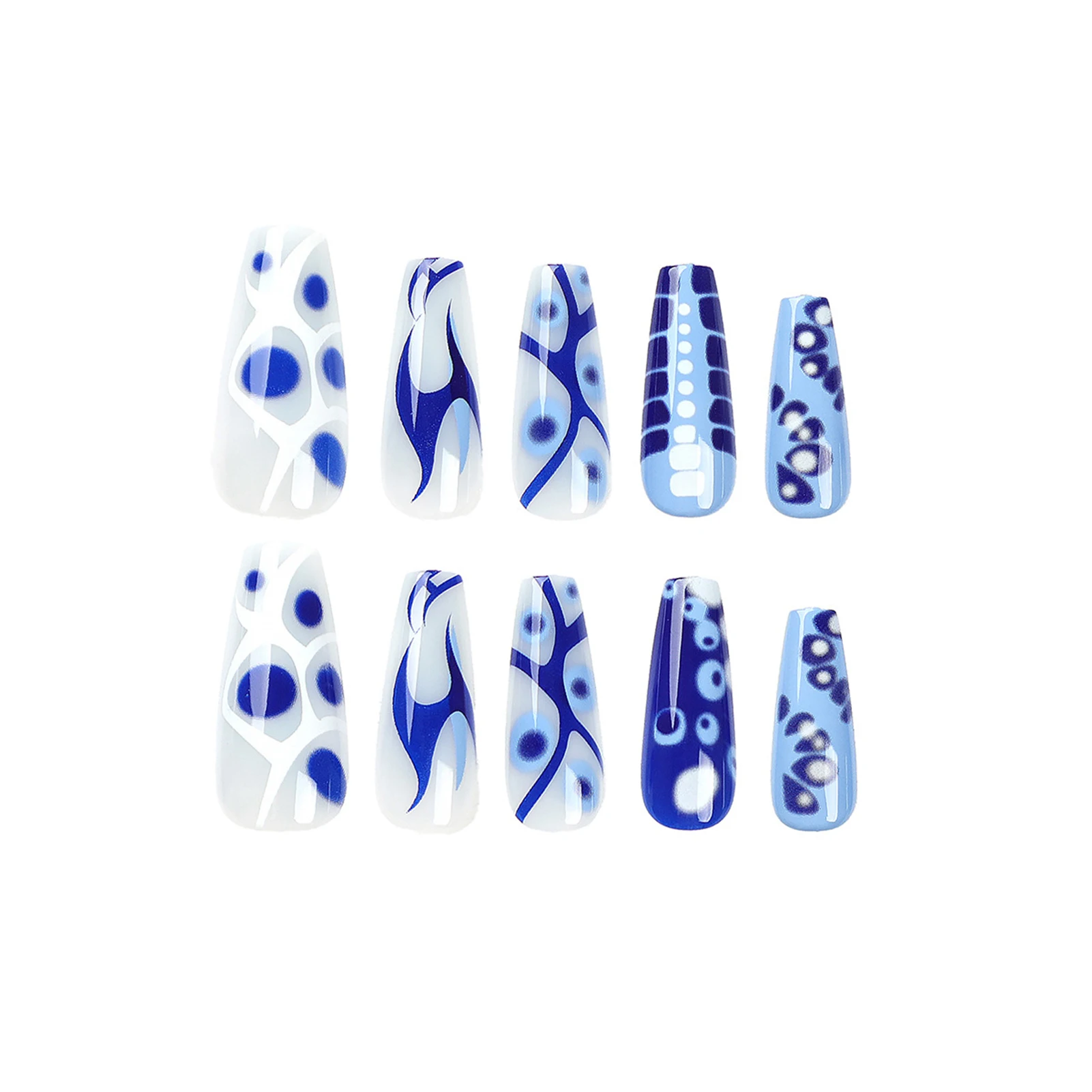 Nail Art False Nail for Women Ballerina Blue Pattern Elegant Artificial Nail for Women and Girl Nail Salon at Home