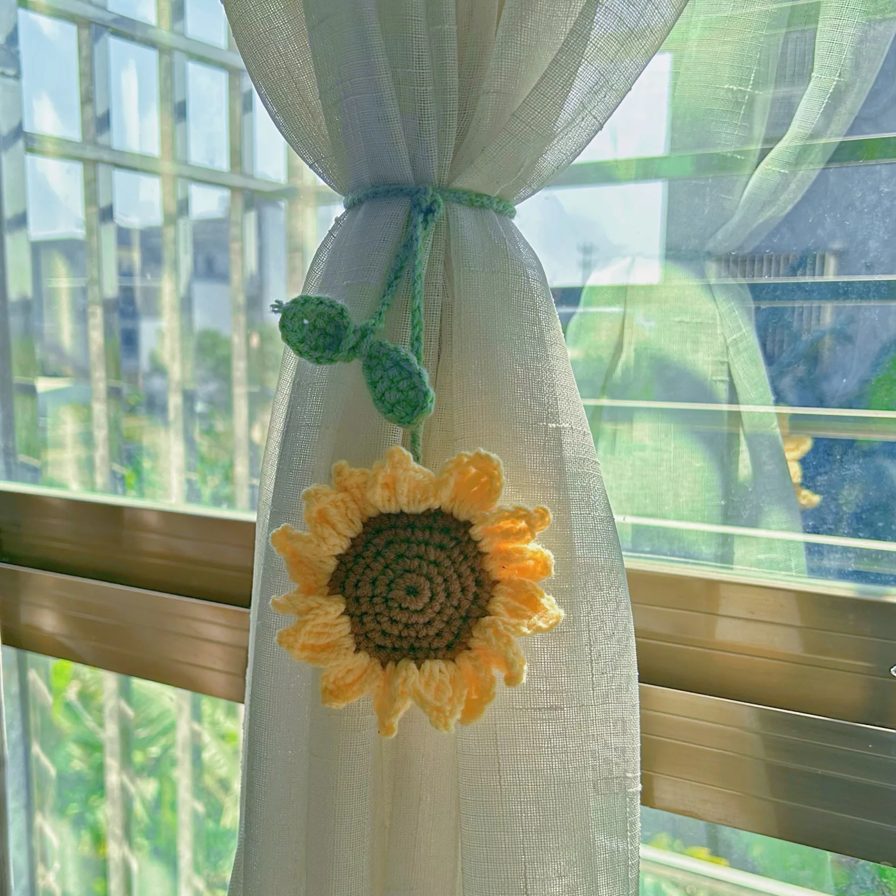 

2 Pcs Handmade Sunflower Mushroom Crochet Curtain Tiebacks Cute Car Decorations Gift for Women Wall Decoration Home Office Decor