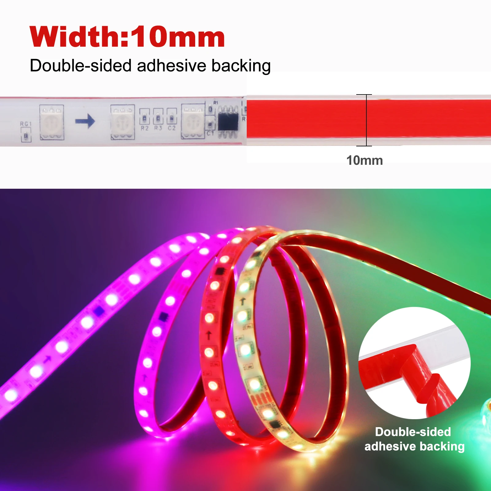 Imagem -03 - Luz de Fita Flexível Rgb ic 24v Ip68 5050 60 Pixels 1m 5m Dream Color Led Strip For tv Backlight Impermeável Autoadesivo 10m Ws2811