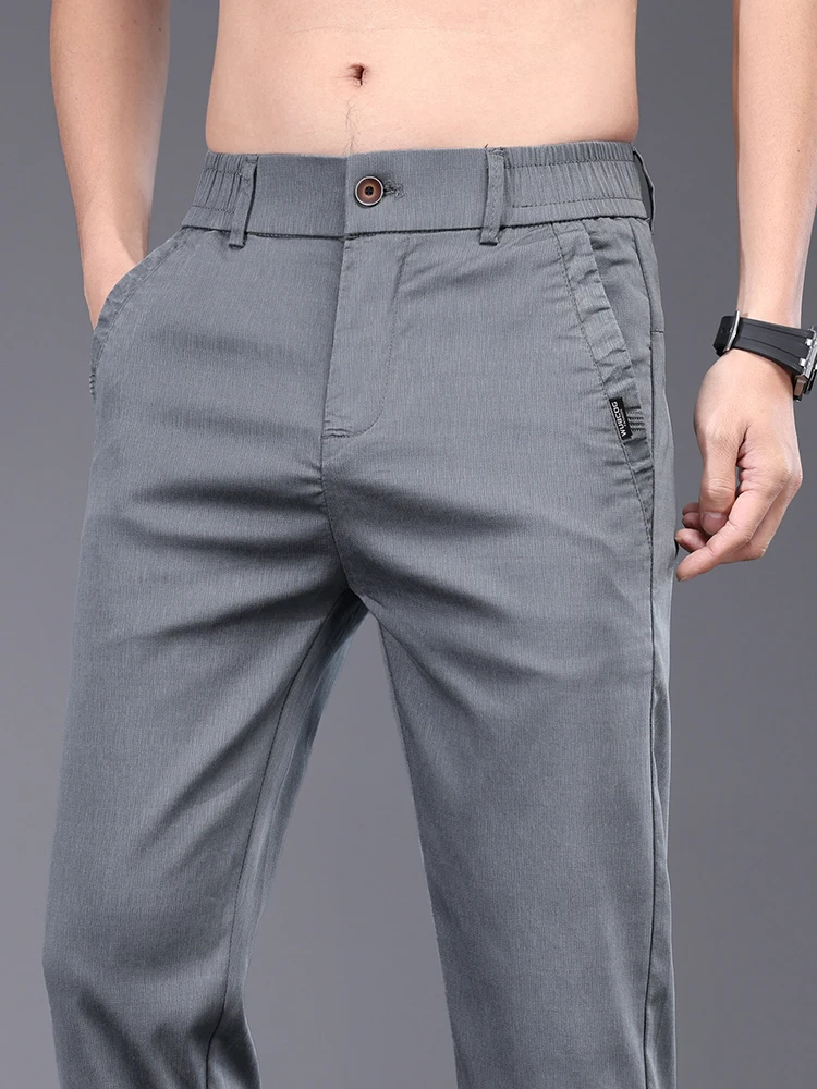 Brand Men Pants Soft Stretch Lyocell Fabric Summer Clothes Casual Pants Thin Elastic Waist Business Slim Trousers Male