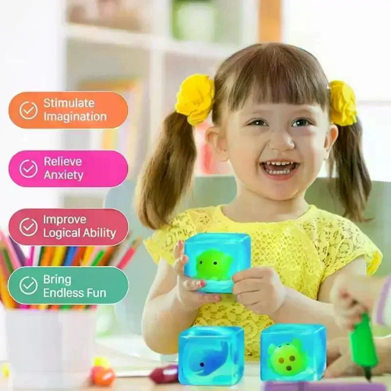 Ocean Cube Slow Rising Stress Relief Fidget Squeeze Toys For School Rewards Easter Valentines Christmas Random Colors Styles