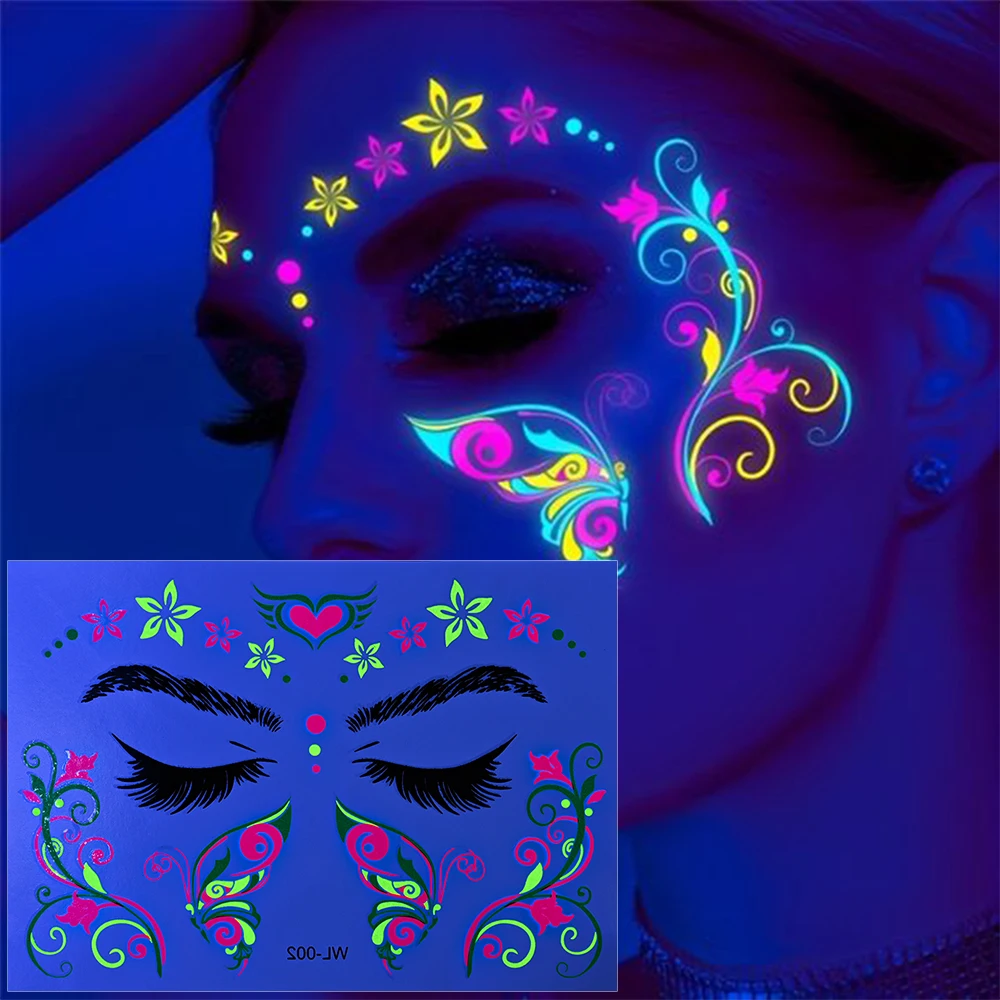 1pc fluorescente Face Sticker farfalla falso corpo tatuaggio adesivo impermeabile Masquerade Neon Music Festival Party Makeup Glitter