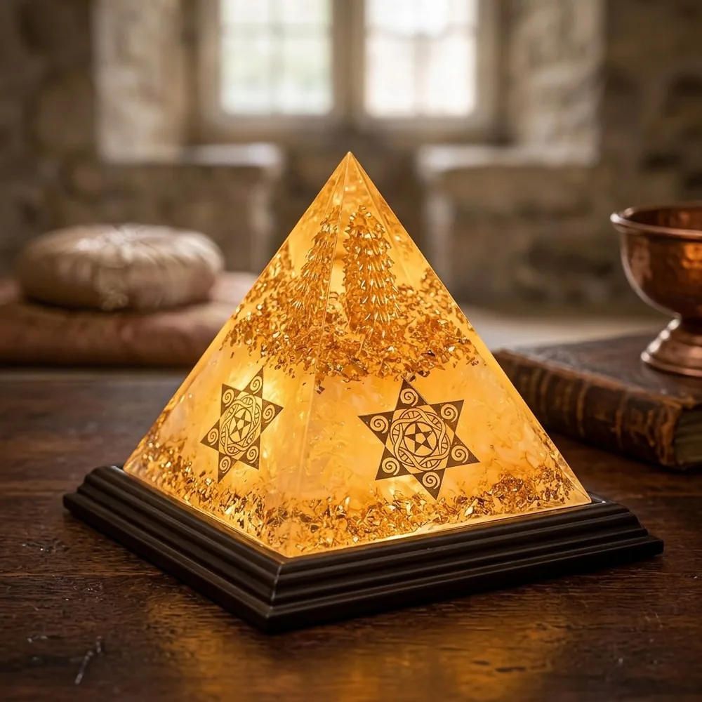 Natural Citrine Crystal Pyramid for Wealth Attraction, Feng Shui Prosperity Decor, Home Office Desk Ornament, Halloween