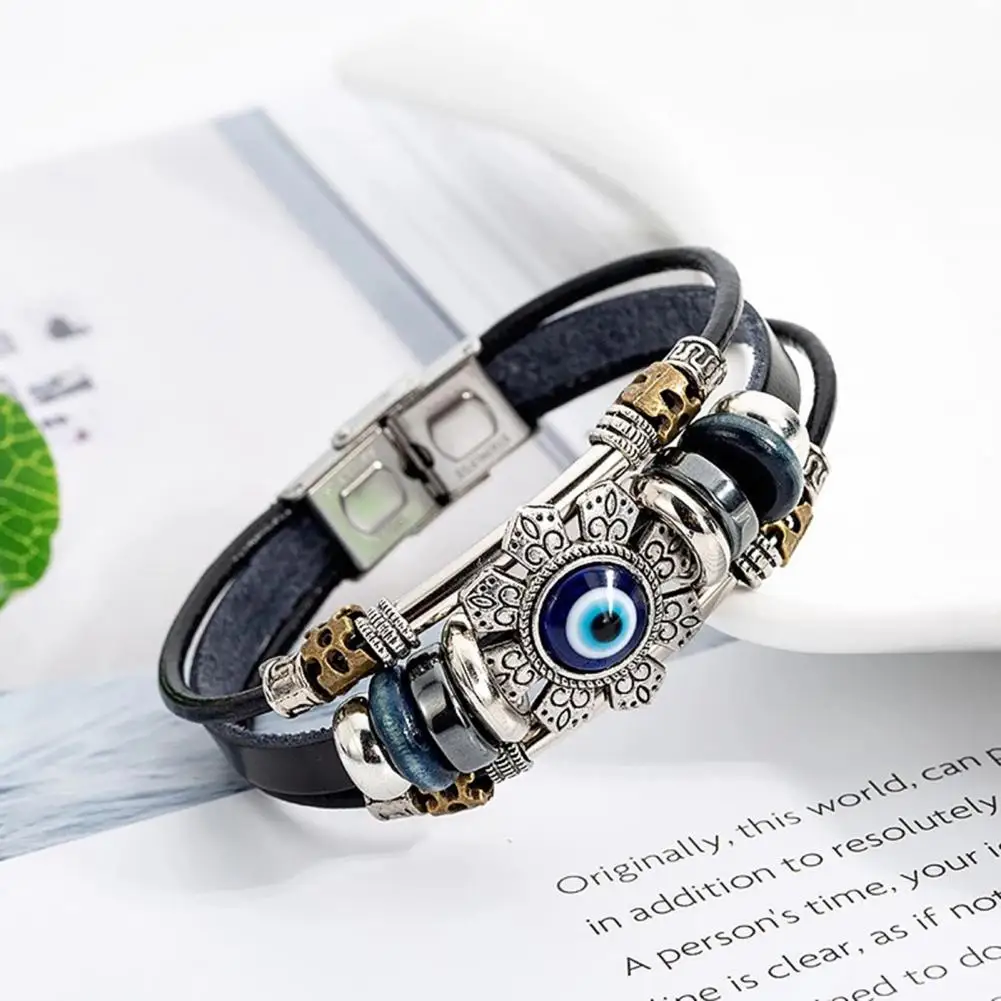 

Faux Leather Bracelet Bohemian Multilayer Beads Cuff Bracelet Vintage Unisex Bracelet Gift Turkish Evil Eye Bracelet Jewelry