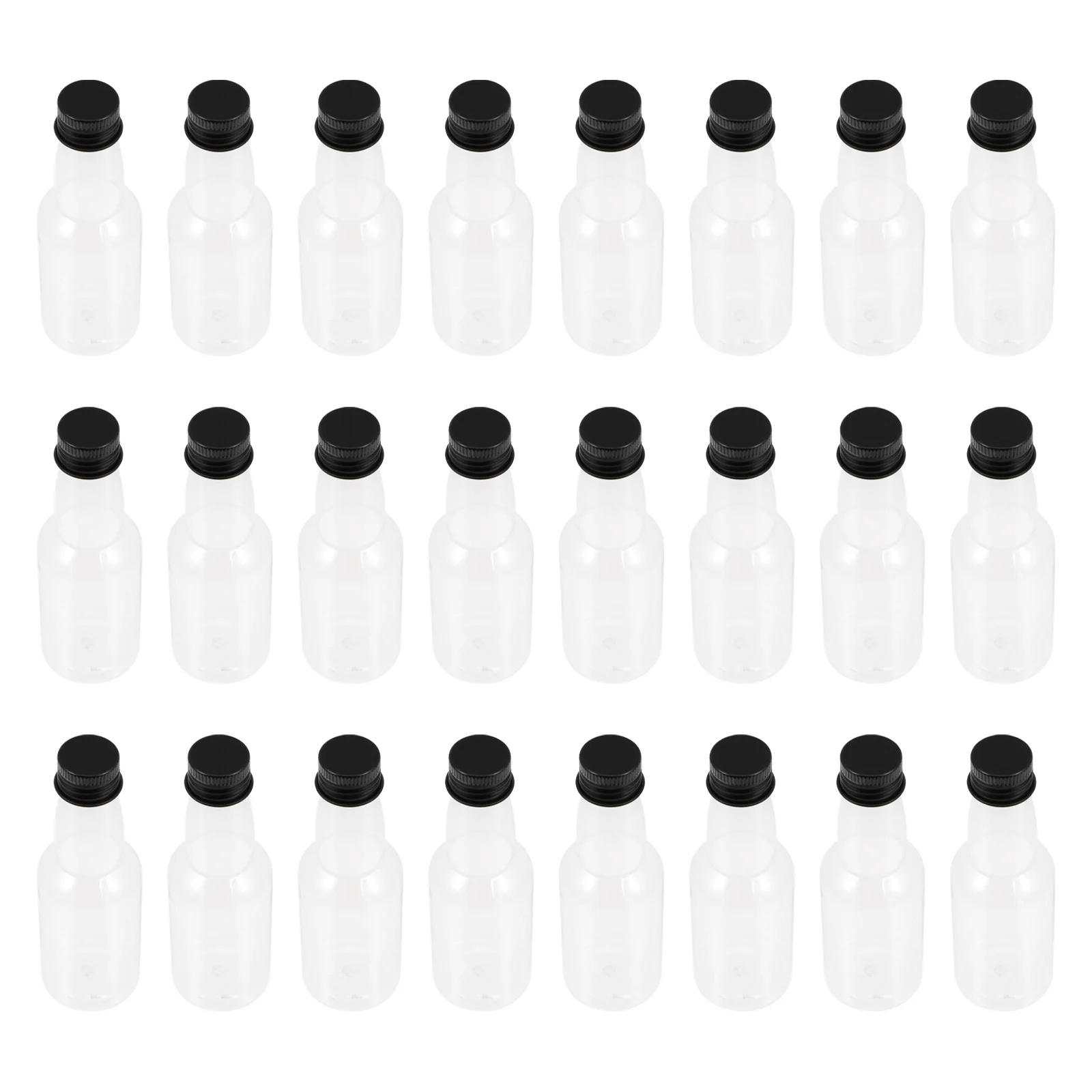 

50pcs Clear Plastic Condiment Bottles 50ml Black Cap Mini Juice Containers for Liquids Reusable Home Cafe Restaurant Storage