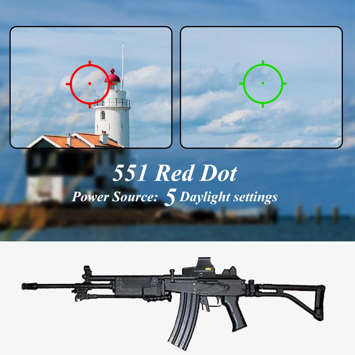 551 Holographic Sight Red Green Dot Sight Tactical Optical Collimator Hunting Rifle Airsoft Scope Precision Shooting 20mm Rail