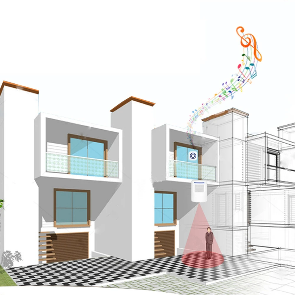 ABGN Bezprzewodowy dzwonek do drzwi PIR Czujnik podczerwieni Detektor ruchu Alarm dzwonka do drzwi wejściowych z odbiornikiem i nadajnikiem Wtyczka EU