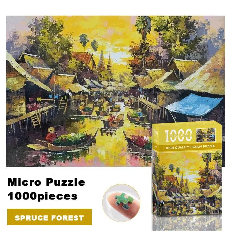 Mini rompecabezas de 1000 piezas para adultos y niños, rompecabezas de río del bosque, juguete, juego familiar, pintura al óleo del mundo famoso, decoración del hogar