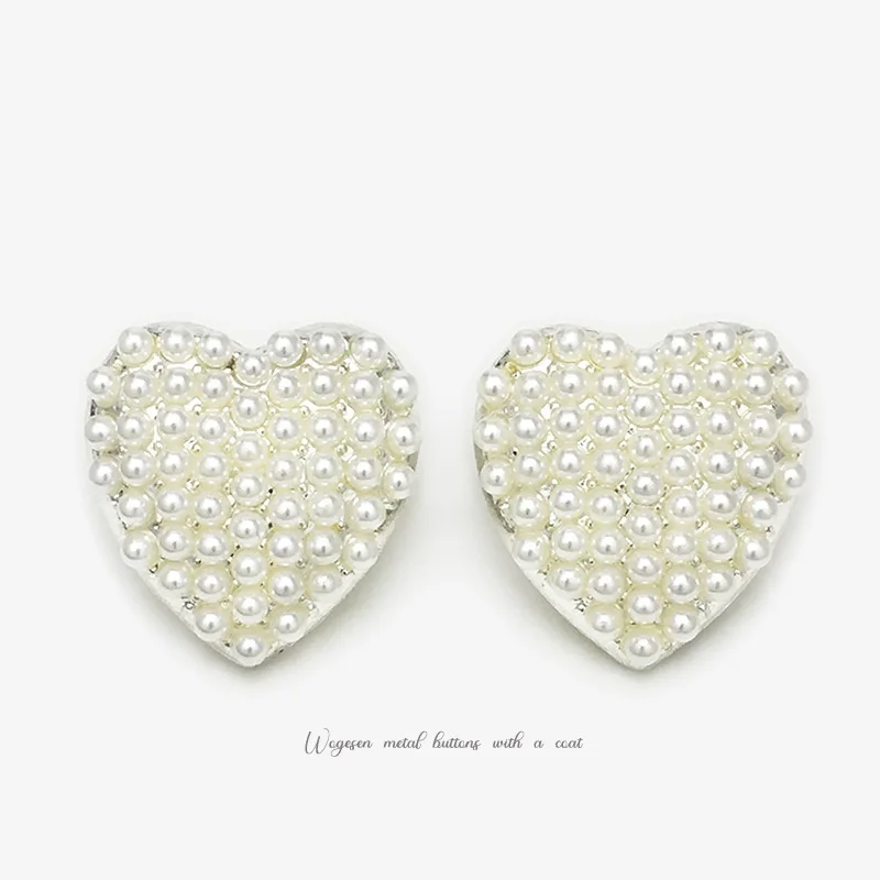 

6PCS Simple heart-shaped pearl metal button women's dress coat outerwear decorative button heart-shaped hand-sewn button