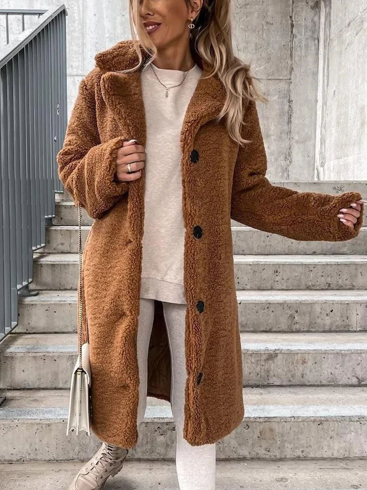 Women Winter Teddy Coat Female Warm Faux Fur England Coat Casual Oversized Soft Fluffy Fleece Jackets Overcoat