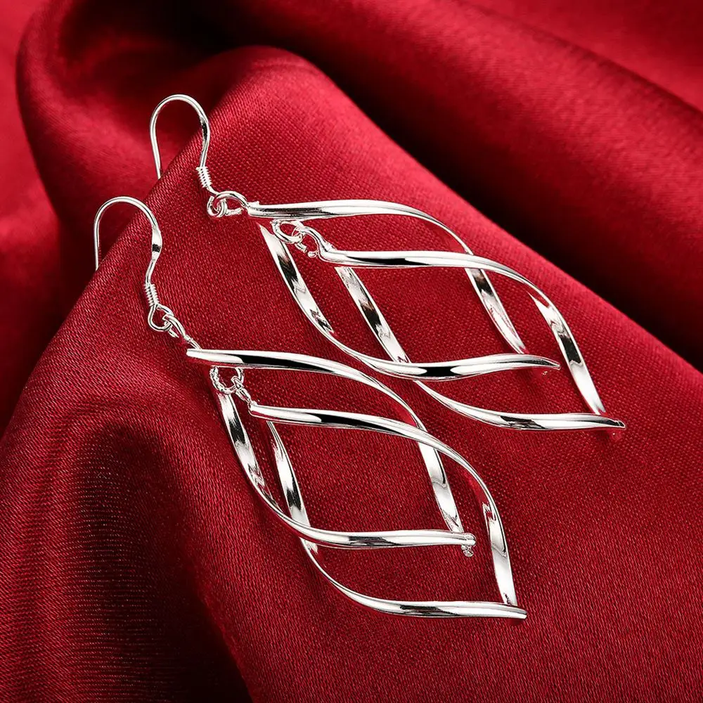 Fine High Quality Silver Color Earrings Fashion Jewelry Elegant Woman Hanging Drop Long Wedding Christmas Gifts