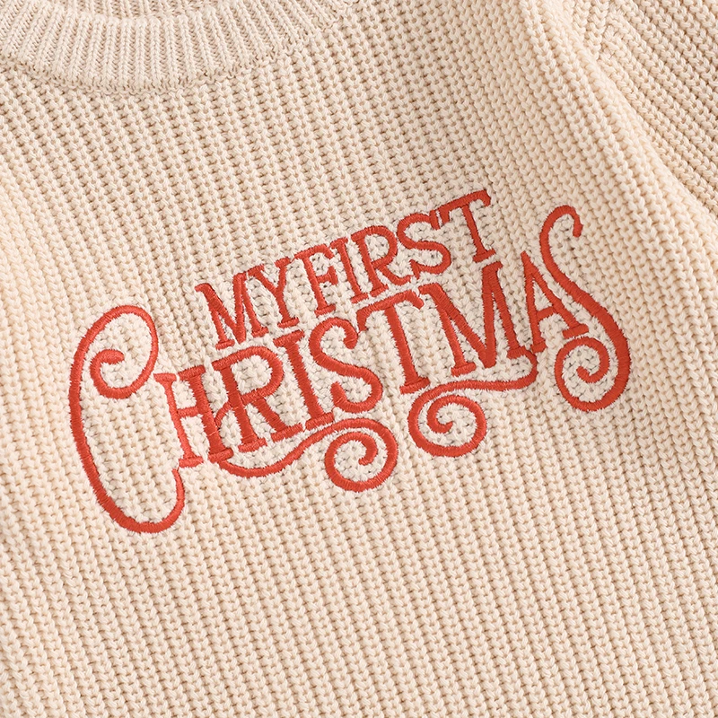 My First Christmas Baby Boys Girls Knit Bodysuits Kids Letter Embroidery Long Sleeve Sweater Romper Toddler Bubble Jumpsuits