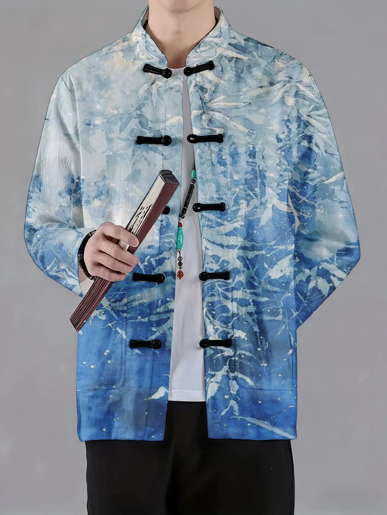 Phone Stands - Men Mandarin Collar Frog Button Jacket