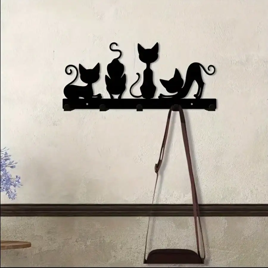 Schwarzer Katzen-Wandhaken, Robustes Gusseisen, Platzsparend, Wohndekoration