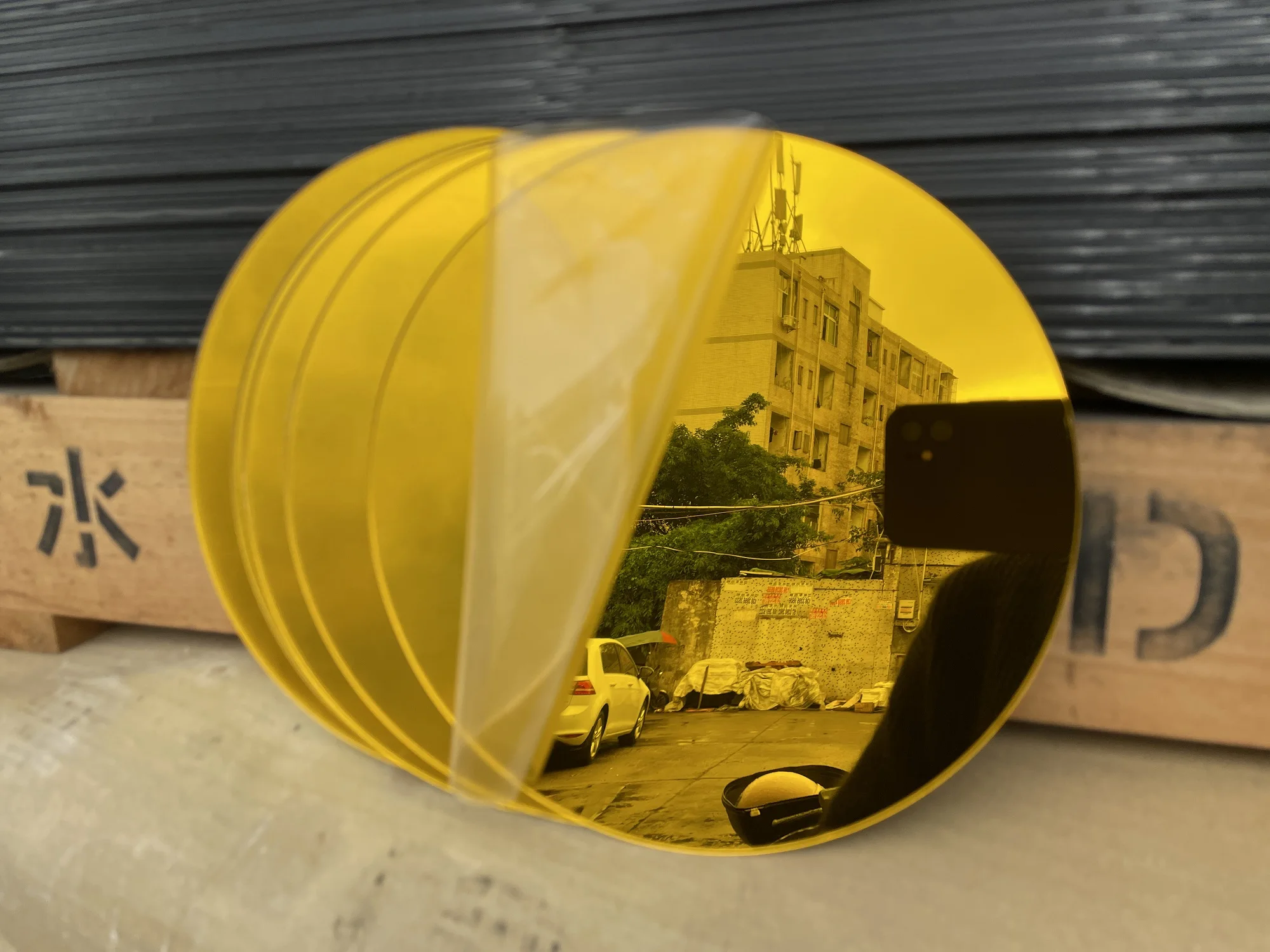 جولة 200*1.6 مللي متر الذهب الداكن ورقة مرآة أكريليك غير ضارة ل قاعدة أكواب الزفاف عرض صور الدعائم المنزل فندق جدار ديكور ذاتي الصنع صينية #5