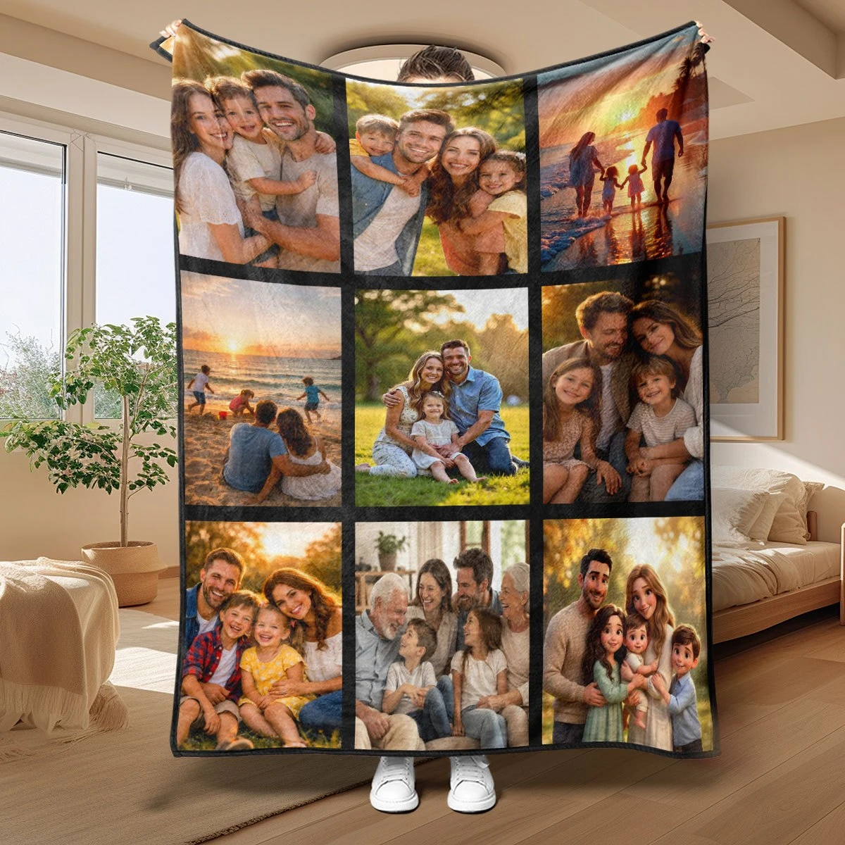 Personalized Photo Blanket – Custom flannel blanket featuring 9 customizable photos; a soft, cozy, and warm multi-image flannel