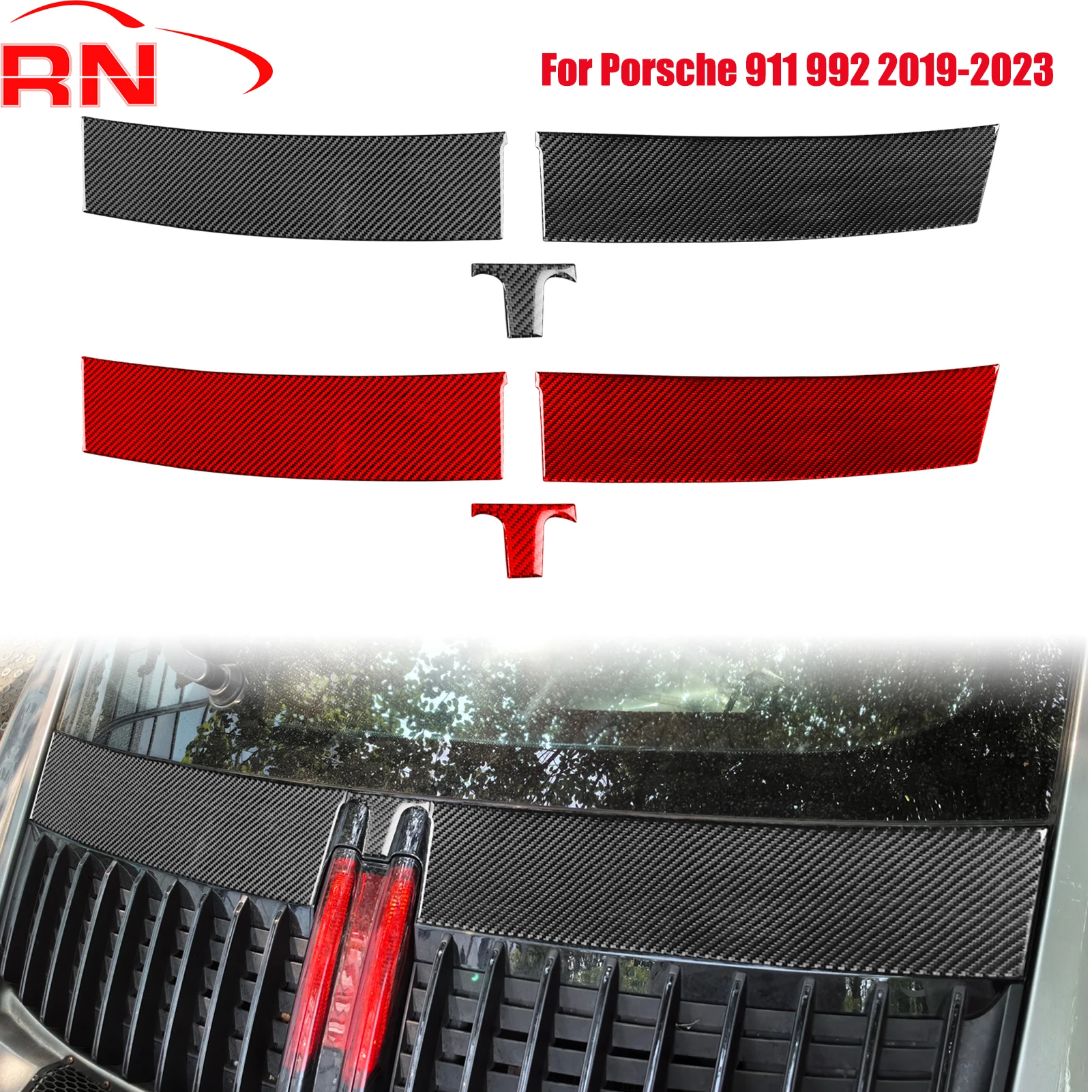 

For Porsche 911 992 2019-2023 Modified Carbon Fiber Car Rear Hood Vent Accessories Piano Black Decorative Sticker