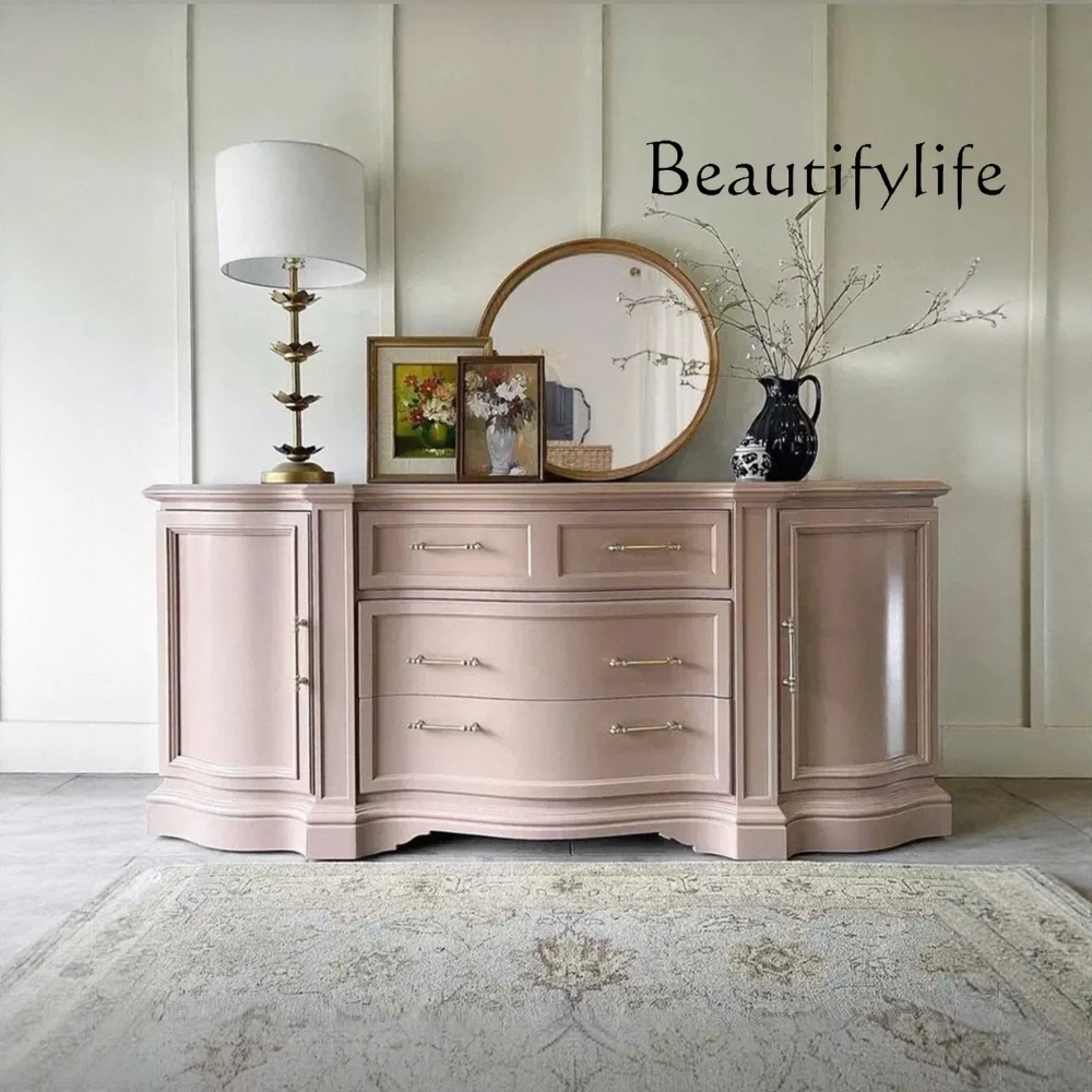 French antique solid wood living room home decoration cabinet American rural retro storage side cabinet
