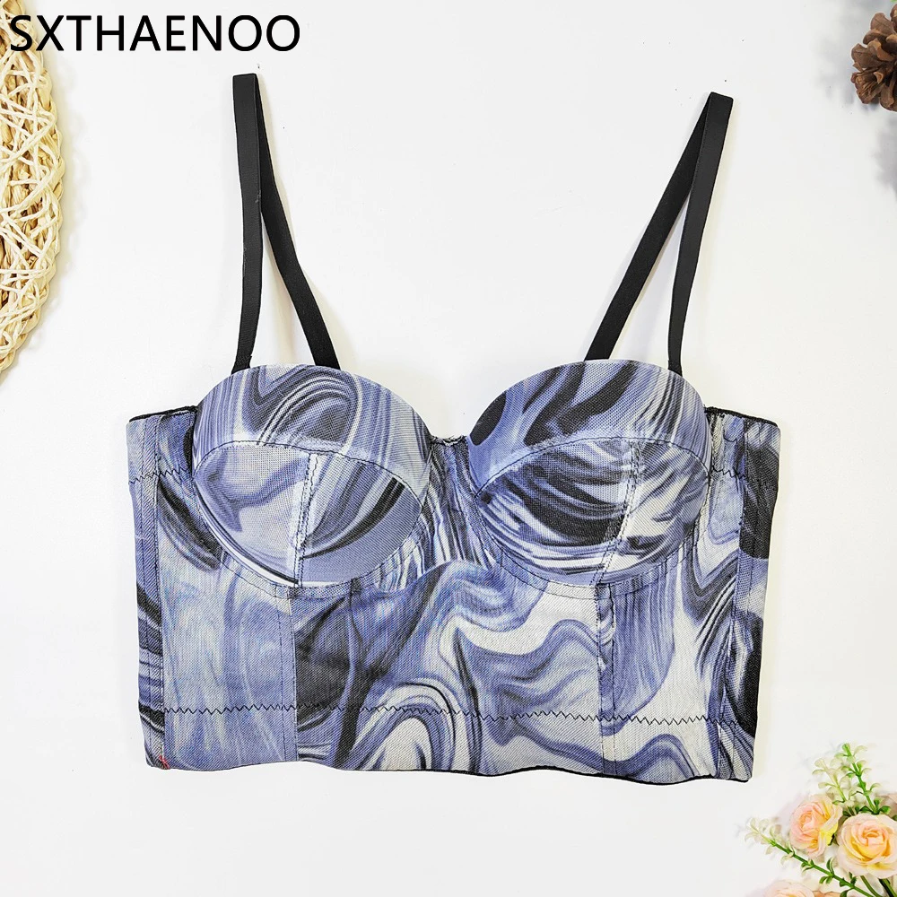 SXTHAENOO Women Elastic Underwear Spaghetti Cute Crop Tops Special Design Print Tank Tops For Women Individuality Club Clothes