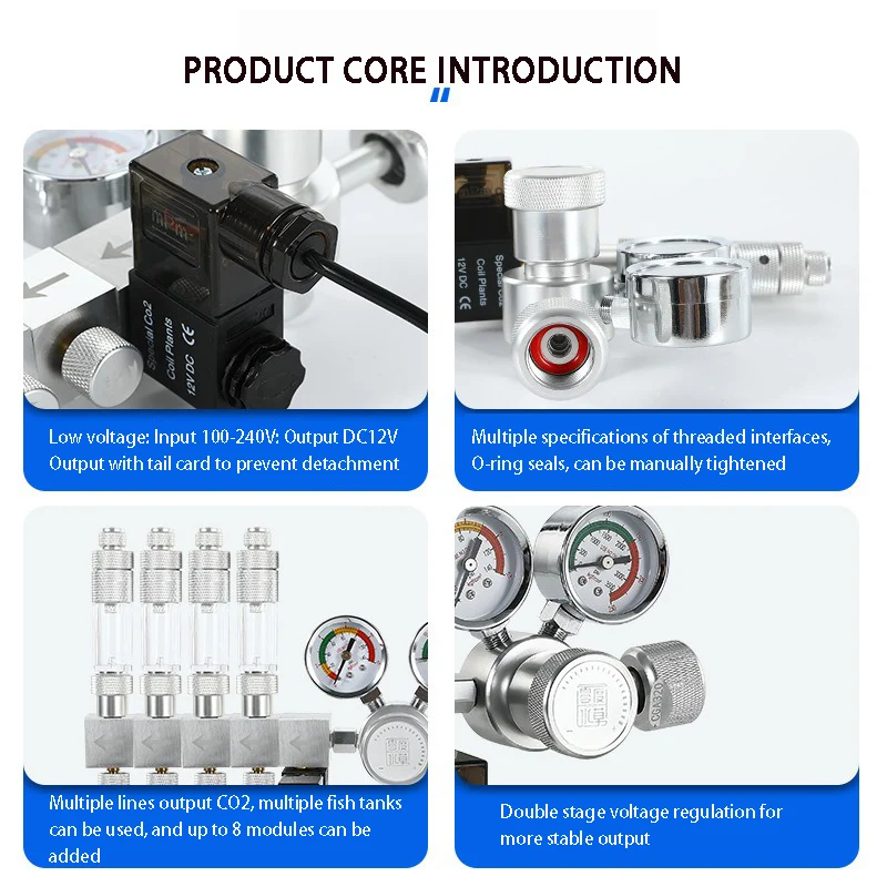 Aquarium DIY CO2 regulator solenoid valve bubble counter CO2 bipolar pressure regulating fish tank CO2 pressure reducing valve