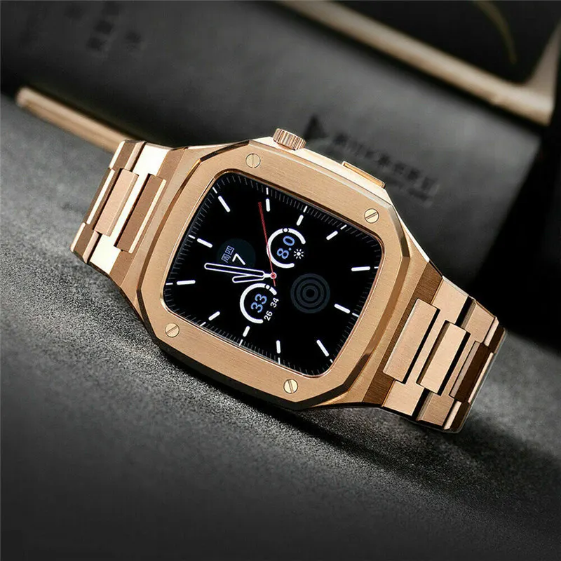for Apple Watch Series 9 8 7 6 5 4 Premium Stainless Steel AP Modification Kit Protective Case Band Strap Cover 44mm 45mm