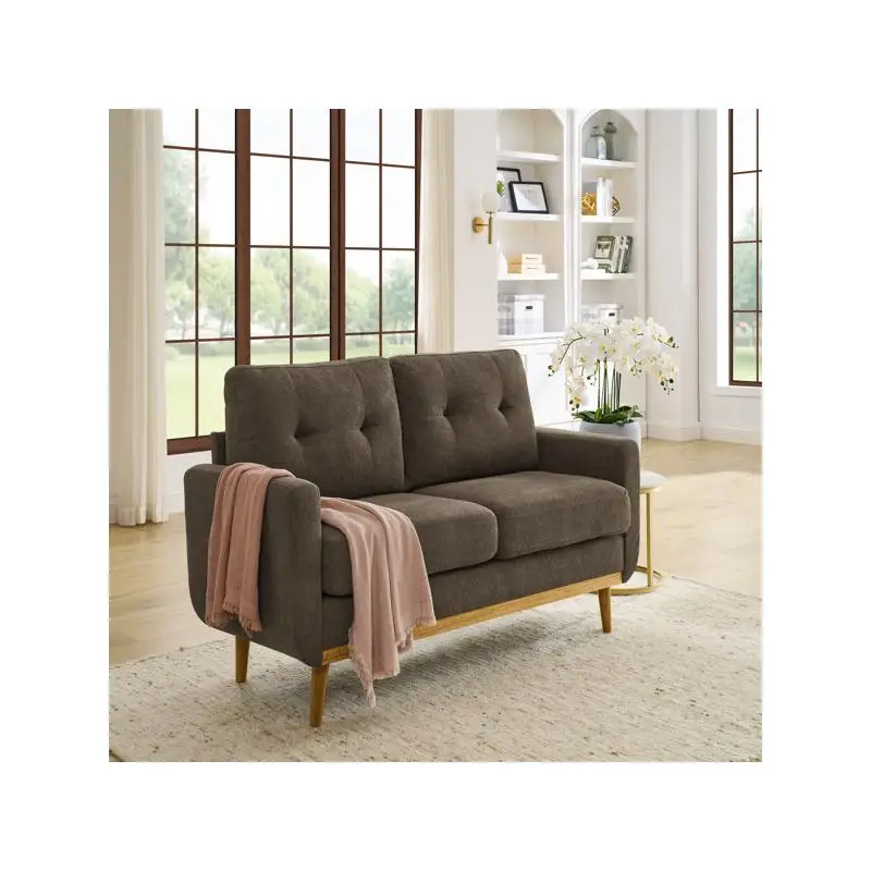 مقعد معنقدة حديث واسع مقاس 67.7 بوصة من منتصف القرن مع أرجل خشبية وتصميم قماش مريح لغرفة المعيشة #1